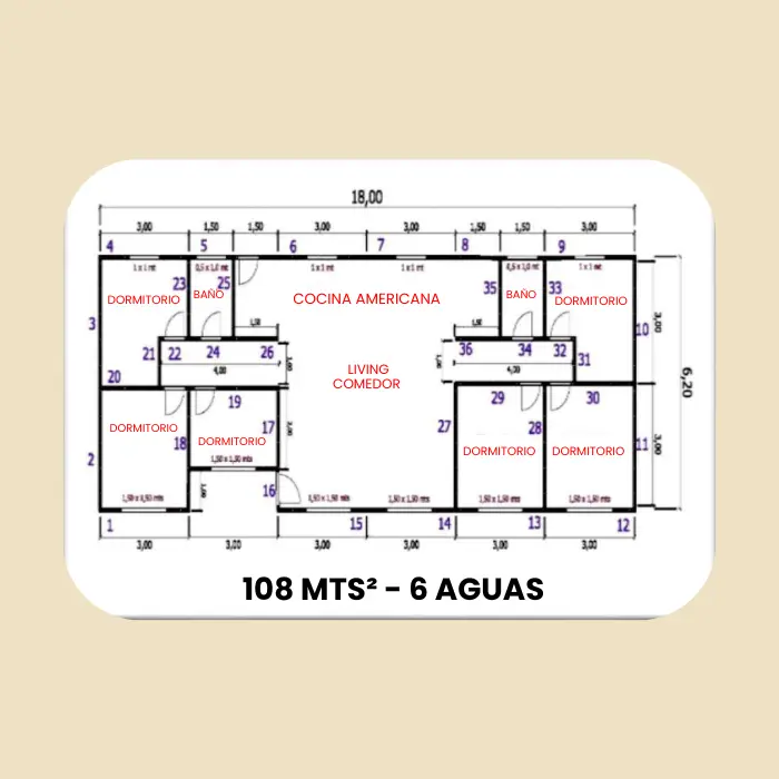 Casa Prefabricada 108 m² con Techo 6 Aguas — Casas González - Imagen 2
