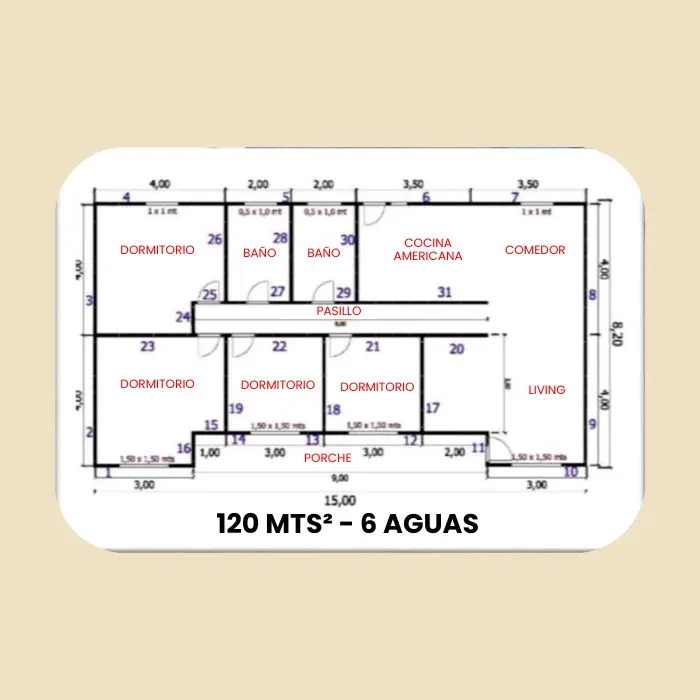 Casa Prefabricada 120 m² con Techo 6 Aguas — Casas González - Imagen 2
