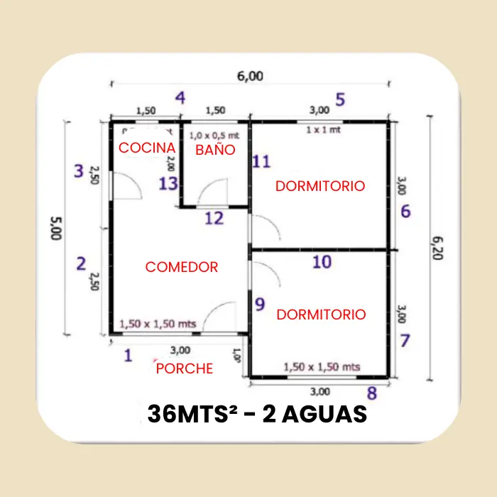 Casa Prefabricada 36 m² con Techo 2 Aguas — Casas González - Imagen 2