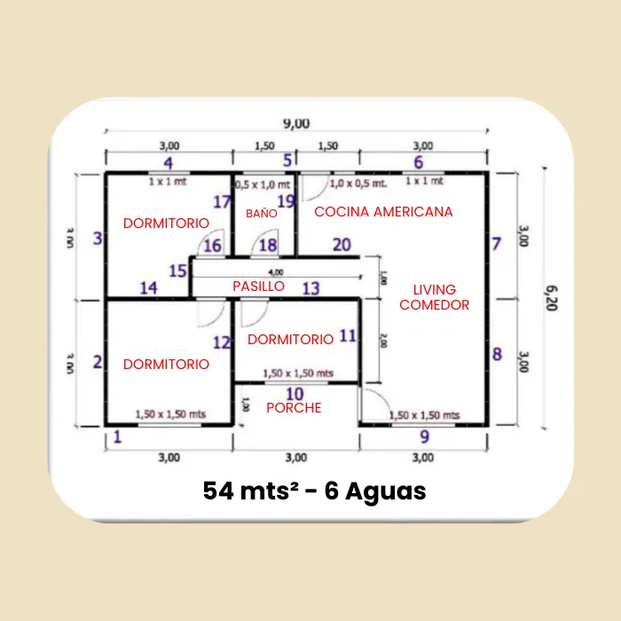 Casa Prefabricada 54 m² con Techo 6 Aguas — Casas González - Imagen 2