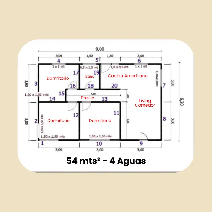 Casa Prefabricada 54 m² con Techo 4 Aguas — Casas González - Imagen 2