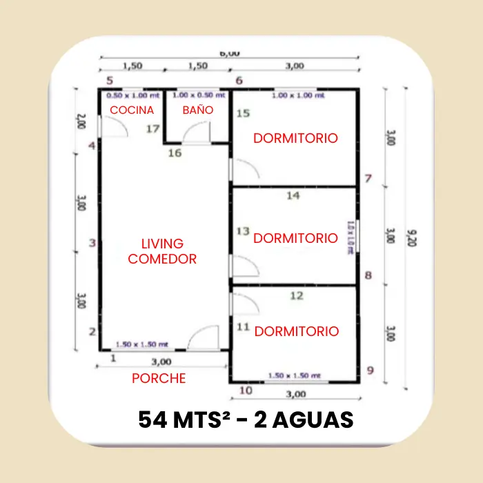 Casa Prefabricada 54 m² con Techo 2 Aguas — Casas González - Imagen 2