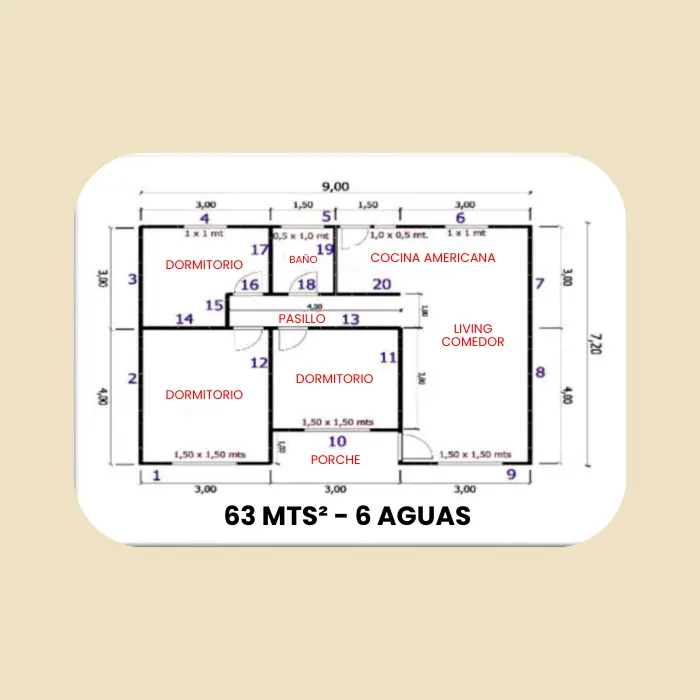 Casa Prefabricada 63 m² con Techo 6 Aguas — Casas González - Imagen 2