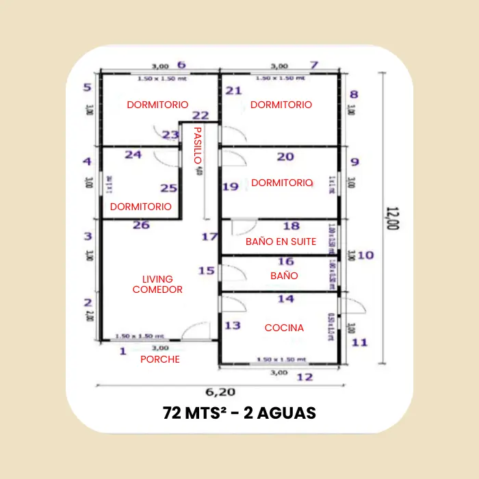 Casa Prefabricada 72 m² con Techo 2 Aguas — Casas González - Imagen 2
