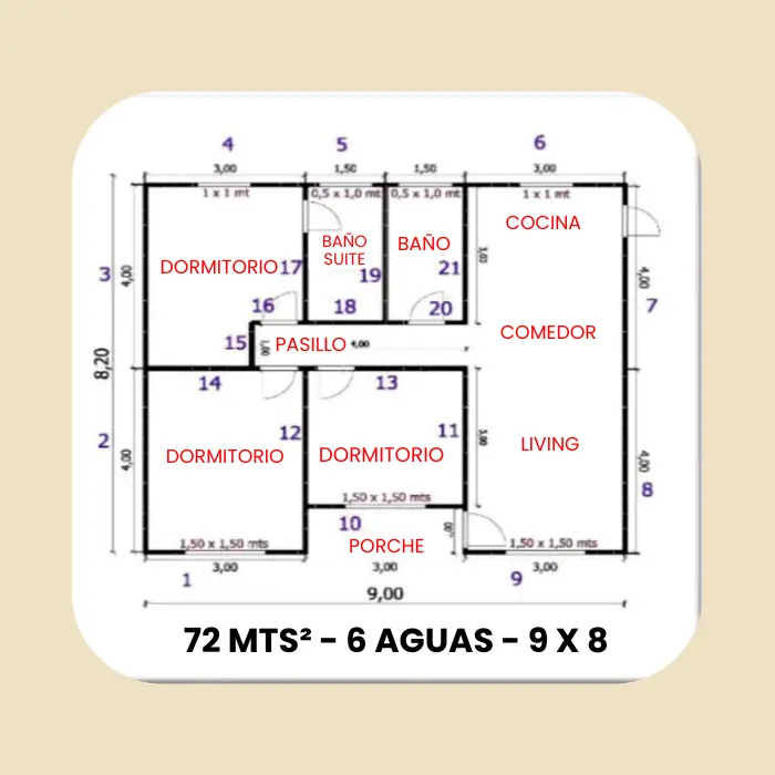 Casa Prefabricada 72 m² con Techo 6 Aguas (9×8) — Casas González - Imagen 2