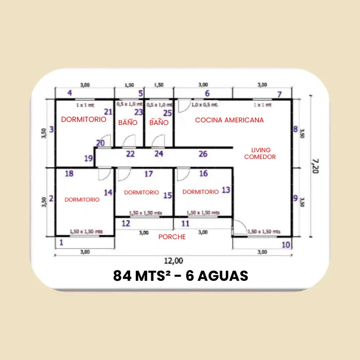 Casa Prefabricada 84 m² con Techo 6 Aguas — Casas González - Imagen 2