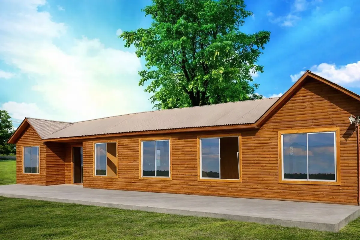 casa prefabricada 108 metros cuadrados Chile, casa prefabricada 5 dormitorios techo 6 aguas Biobío, casas prefabricadas González 108m2, casa prefabricada grande madera sur de Chile, casa prefabricada familiar amplia Región del Biobío