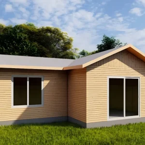 casa prefabricada 80 metros cuadrados Chile, casa prefabricada 3 dormitorios techo 4 aguas Biobío, casas prefabricadas González 80m2, casa prefabricada madera amplia sur de Chile, casa prefabricada con WC independiente Biobío